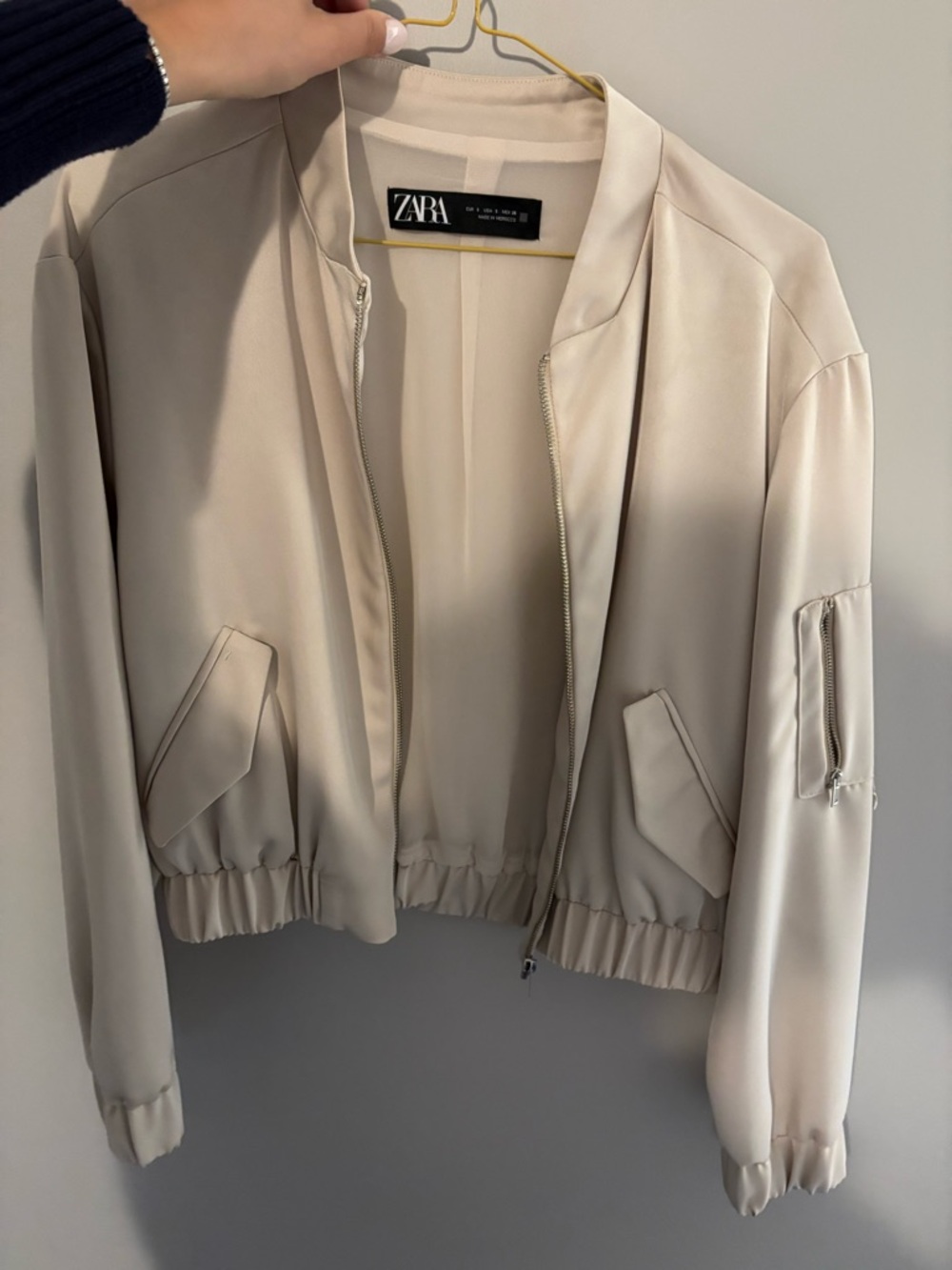 Zara Satin Light Cream Bomber Jacket - Picture 1 of 4